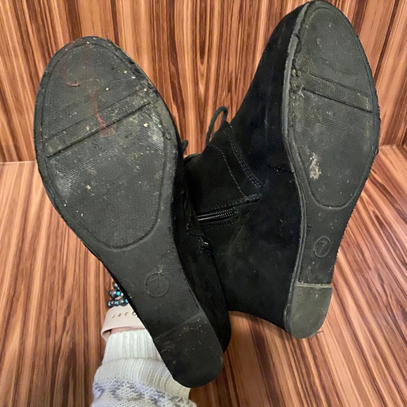 Black Suede Wedge Booties - Picture 4 of 5